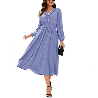 Womens Long Sleeve Maxi Dress Fall Trendy Elegant V Neck Flowy Midi Holiday Party Long Dresses