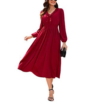 Womens Long Sleeve Maxi Dress Fall Trendy Elegant V Neck Flowy Midi Holiday Party Long Dresses
