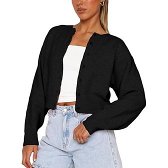 Cropped Cardigan Sweaters for Women Lightweight Crop Cotton Knit Fall Outfits Fashion Sweaters 2025
