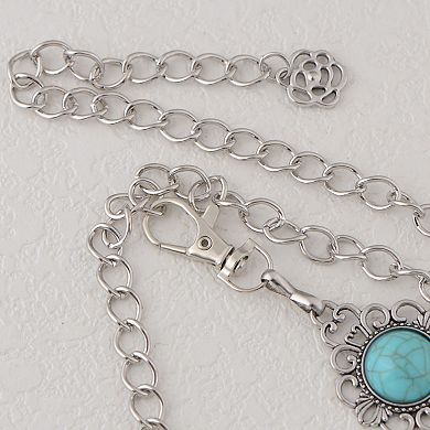Women's Waist Chain Belt with Floral Links and Turquoise Stone Accents