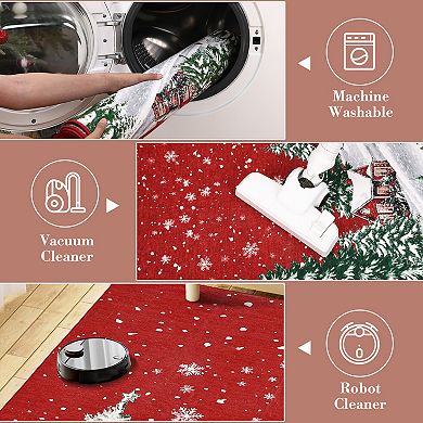 Christmas Area Rugs, Christmas Tree Santa Claus Traditions Runner Rug Washable Carpet Holiday Decor