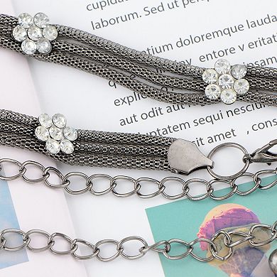 Women's Mesh Waist Chain with Crystal Floral Centerpiece Adjustable Belly Jewelry