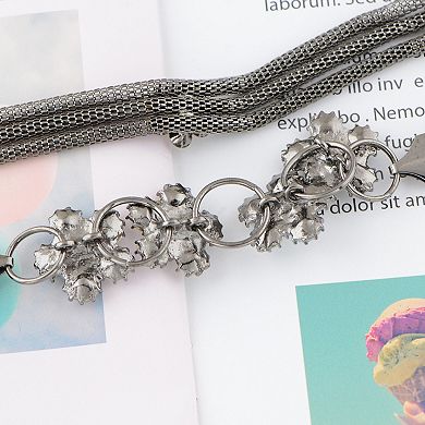 Women's Mesh Waist Chain with Crystal Floral Centerpiece Adjustable Belly Jewelry