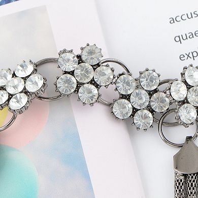 Women's Mesh Waist Chain with Crystal Floral Centerpiece Adjustable Belly Jewelry