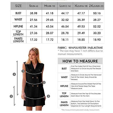 Women's Blazer Vest Shorts Sets Lapel Neck Casual Sleeveless Button Down Office 2 Piece Lounge Sets