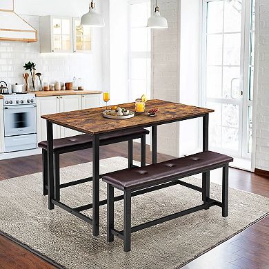 Dining Table Set for 4, Rectangular Dining Room Table Set with 2 Upholstered Benches
