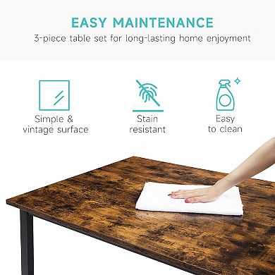 Dining Table Set for 4, Rectangular Dining Room Table Set with 2 Upholstered Benches