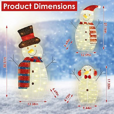 3Pcs LED Snowman Yard Decorations Outdoor Christmas Decor with Lights & 8 Modes, IP44