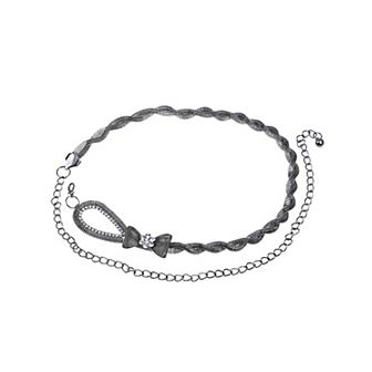 Women's Braided Waist Chain with Bow Accent and Crystal Center Adjustable Fit