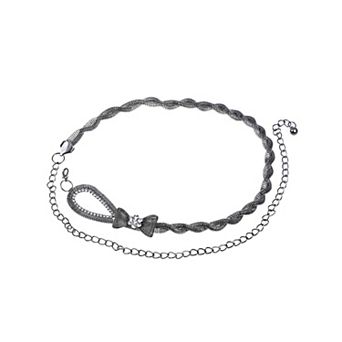 Women's Braided Waist Chain with Bow Accent and Crystal Center Adjustable Fit