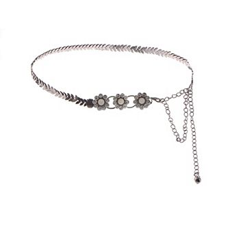 Women's Floral Waist Chain with Chevron Link Design and Crystal Accents