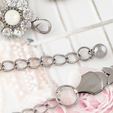 Women's Floral Waist Chain with Chevron Link Design and Crystal Accents