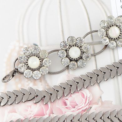 Women's Floral Waist Chain with Chevron Link Design and Crystal Accents