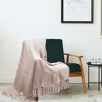 Kate Aurora Ultra Soft and Plush Fringed Oversized Accent Fleece Throw Blanket Cover