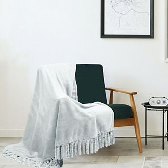 Kate Aurora Ultra Soft and Plush Fringed Oversized Accent Fleece Throw Blanket Cover