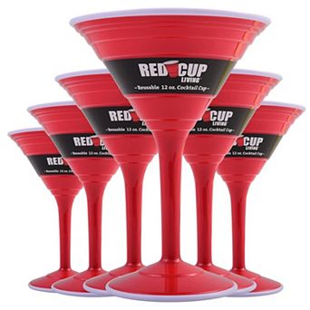 Reusable Red Plastic Cocktail Glass with Stem, 12oz, Pack of 6 Sturdy Durable Party Cups