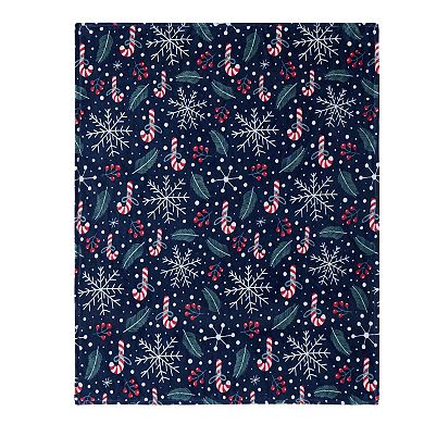 Kate Aurora Holiday Living Christmas Candy Canes and Snowflakes Navy Accent Throw Blanket