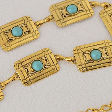 Women's Waist Chain Belt with Rectangular Links and Turquoise Stone Accents