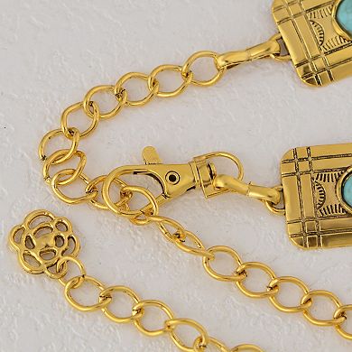 Women's Waist Chain Belt with Rectangular Links and Turquoise Stone Accents