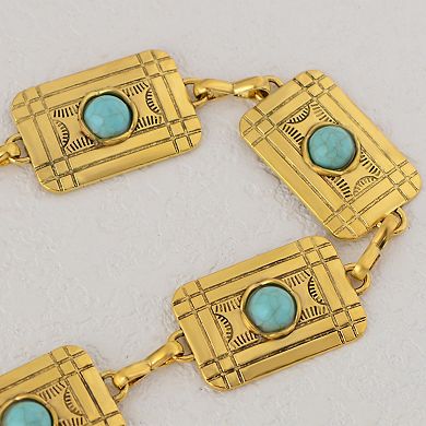 Women's Waist Chain Belt with Rectangular Links and Turquoise Stone Accents