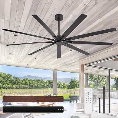 84-Inch Ceiling Fan Without Light, 9 Reversible Blades, 3 Downrods (8/12/24-Inch), Remote Control