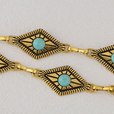 Women's Waist Chain Belt with Diamond-Shaped Links and Turquoise Stone Accents