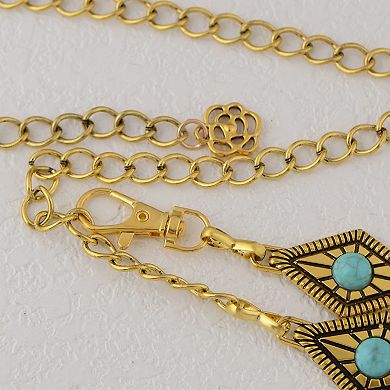 Women's Waist Chain Belt with Diamond-Shaped Links and Turquoise Stone Accents