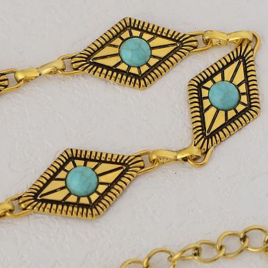 Women's Waist Chain Belt with Diamond-Shaped Links and Turquoise Stone Accents