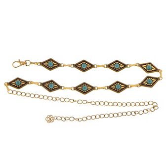 Women's Waist Chain Belt with Diamond-Shaped Links and Turquoise Stone Accents
