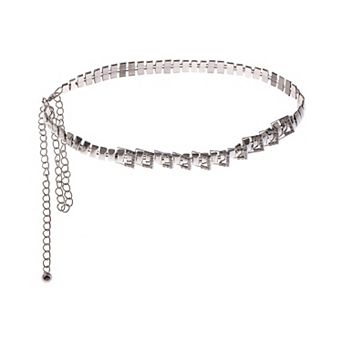 Women's Geometric Square Link Waist Chain with Adjustable Extender and Shimmering Accents