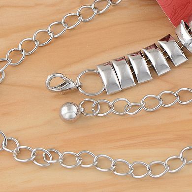 Women's Geometric Square Link Waist Chain with Adjustable Extender and Shimmering Accents