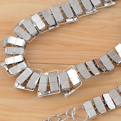 Women's Geometric Square Link Waist Chain with Adjustable Extender and Shimmering Accents
