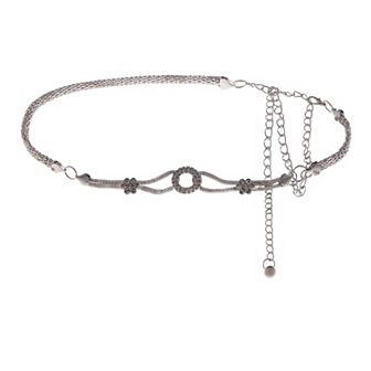 Women's Crystal Circle and Floral Accent Waist Chain Adjustable Belly Jewelry