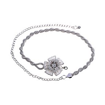 Women's Rhinestone Flower Accent Waist Chain with Adjustable Extender