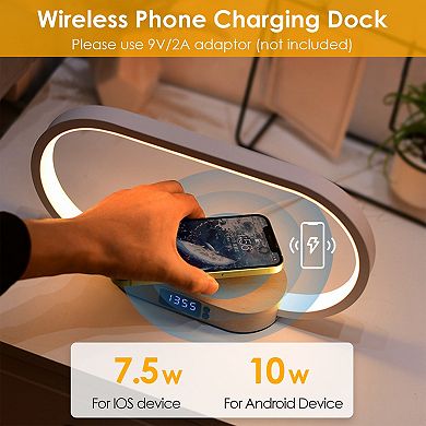 Bedside Touch Control Lamp with Clock & Wireless Charging Dimmable LED Nightstand Reading Lamp