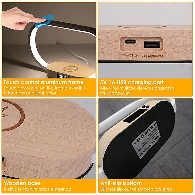 Bedside Touch Control Lamp with Clock & Wireless Charging Dimmable LED Nightstand Reading Lamp