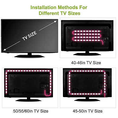 6.56FT RGB TV LED Backlight Strip USB Powered, 16 Colors, Remote Control for 4060" TVs