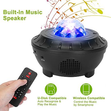 RGBW Star Projector Lamp with Wireless Music Speaker USB Ocean Wave Night Light & Remote
