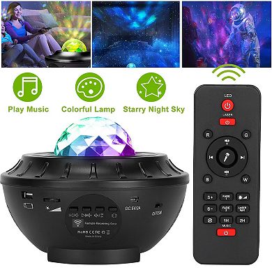 RGBW Star Projector Lamp with Wireless Music Speaker USB Ocean Wave Night Light & Remote