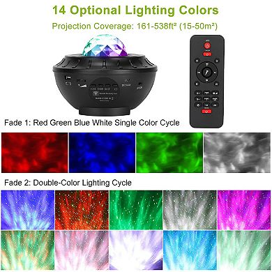 RGBW Star Projector Lamp with Wireless Music Speaker USB Ocean Wave Night Light & Remote
