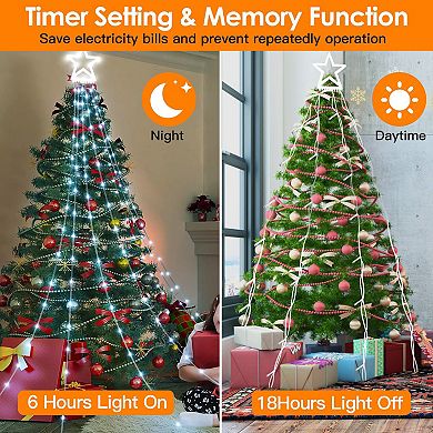 Christmas Waterfall String Lights Star Topper, IP65 Waterproof, 8 Modes, Timer, Plug-In