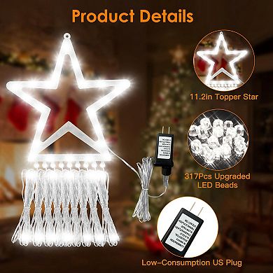 Christmas Waterfall String Lights Star Topper, IP65 Waterproof, 8 Modes, Timer, Plug-In