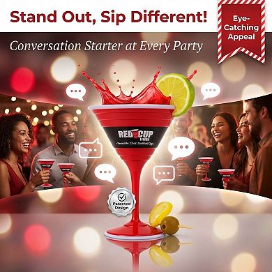 Reusable Red Plastic Cocktail Glass with Stem, 12oz Heavy-Duty Party Cup, Durable & Cute