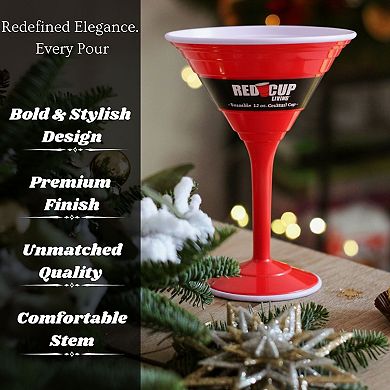 Reusable Red Plastic Cocktail Glass with Stem, 12oz Heavy-Duty Party Cup, Durable & Cute