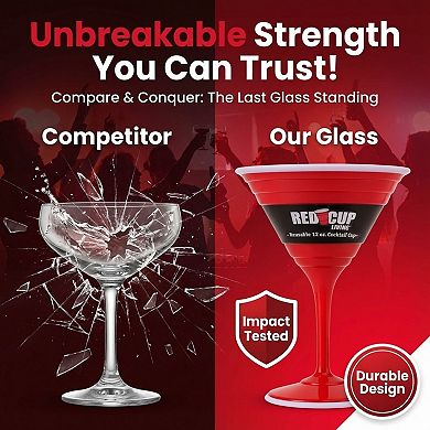 Reusable Red Plastic Cocktail Glass with Stem, 12oz Heavy-Duty Party Cup, Durable & Cute