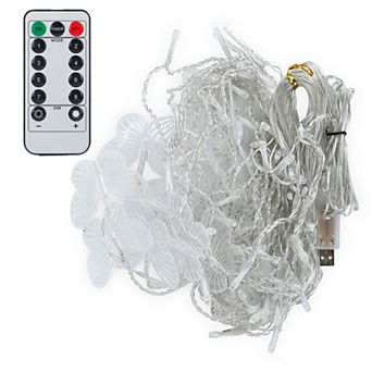 Butterfly String Curtain Lights USB Powered, 96 Colorful LEDs, 8 Modes, Remote, 11.5ft