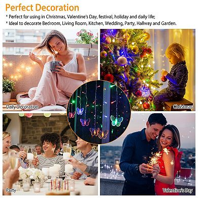 Butterfly String Curtain Lights USB Powered, 96 Colorful LEDs, 8 Modes, Remote, 11.5ft