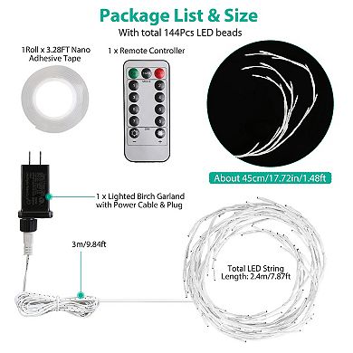 Lighted Birch Garland 7.87FT Lighted Twig Vine Lights 144LED Birch Garland with Lights String Light