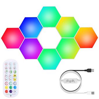 8 pc RGBW Hexagon Light Panels, App & Remote Control, Music Sync, Wall Lamps for Gaming Decor