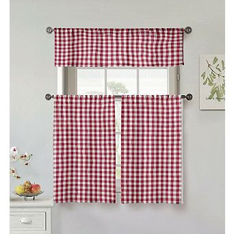 Goodgram Country Burgundy Plaid Buffalo Check Kitchen Curtain Tier and Valance Set